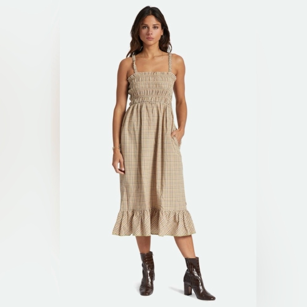 Brixton Malta Seersucker Midi Plaid Dress Small Prairie Milkmaid Cottagecore
